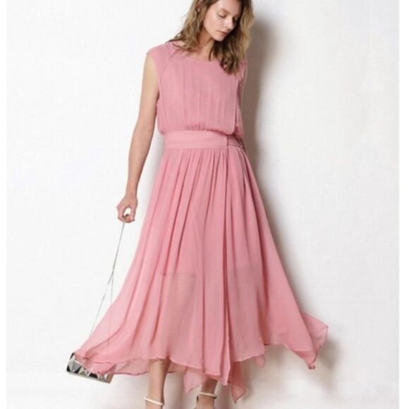CAARA Clara Chiffon Wrap Side Buckle Midi Dress S - Picture 1 of 16